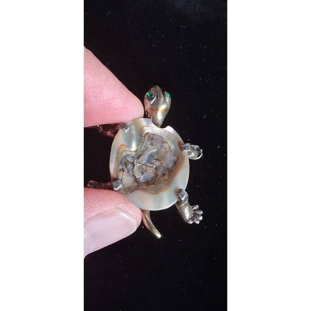 Vintage Mexican Silver and Abalone Shell Turtle Brooch Pin